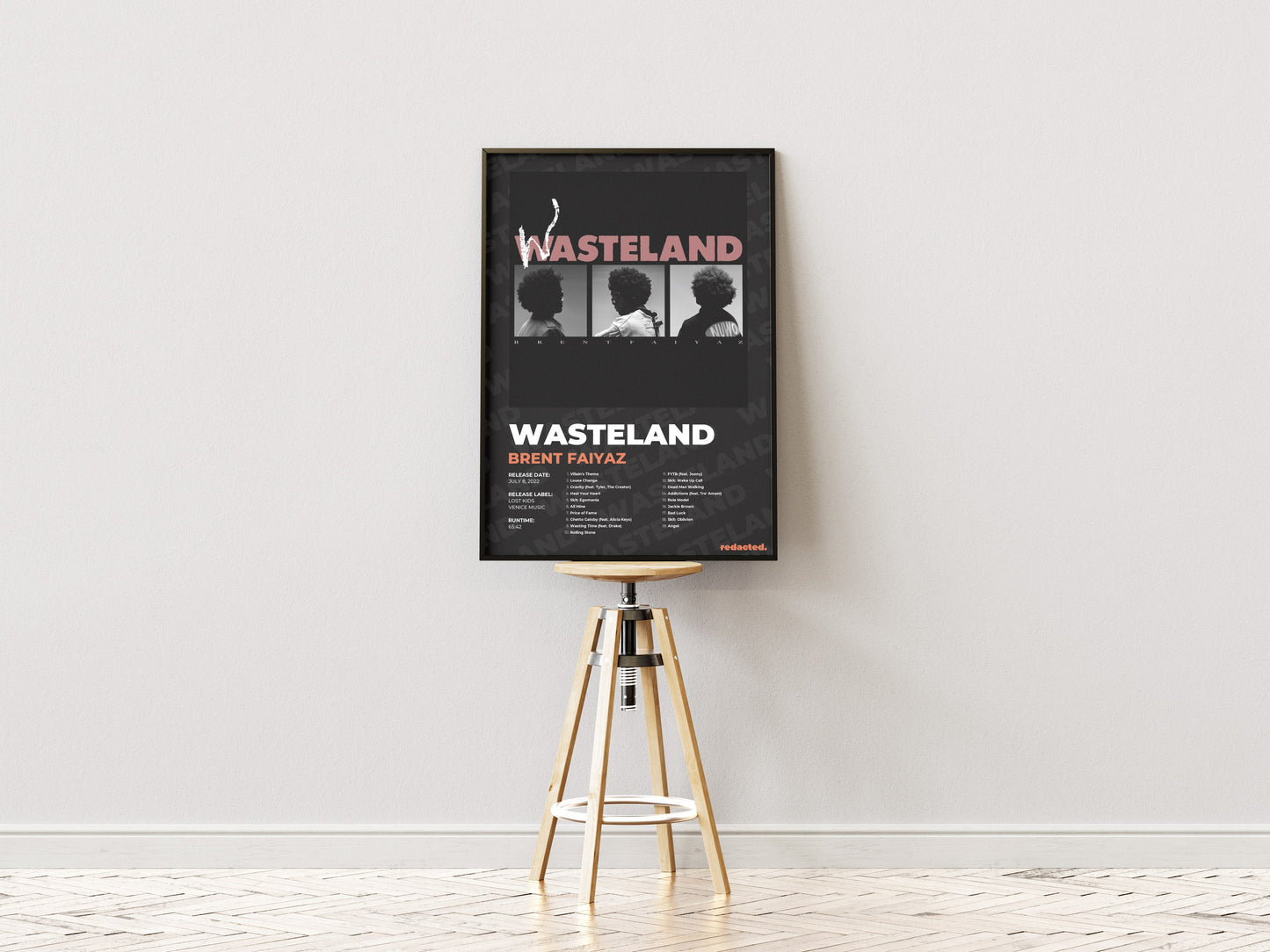 Brent Faiyaz - Wasteland Poster - Dark Edition (Frontal Stool Mockup)