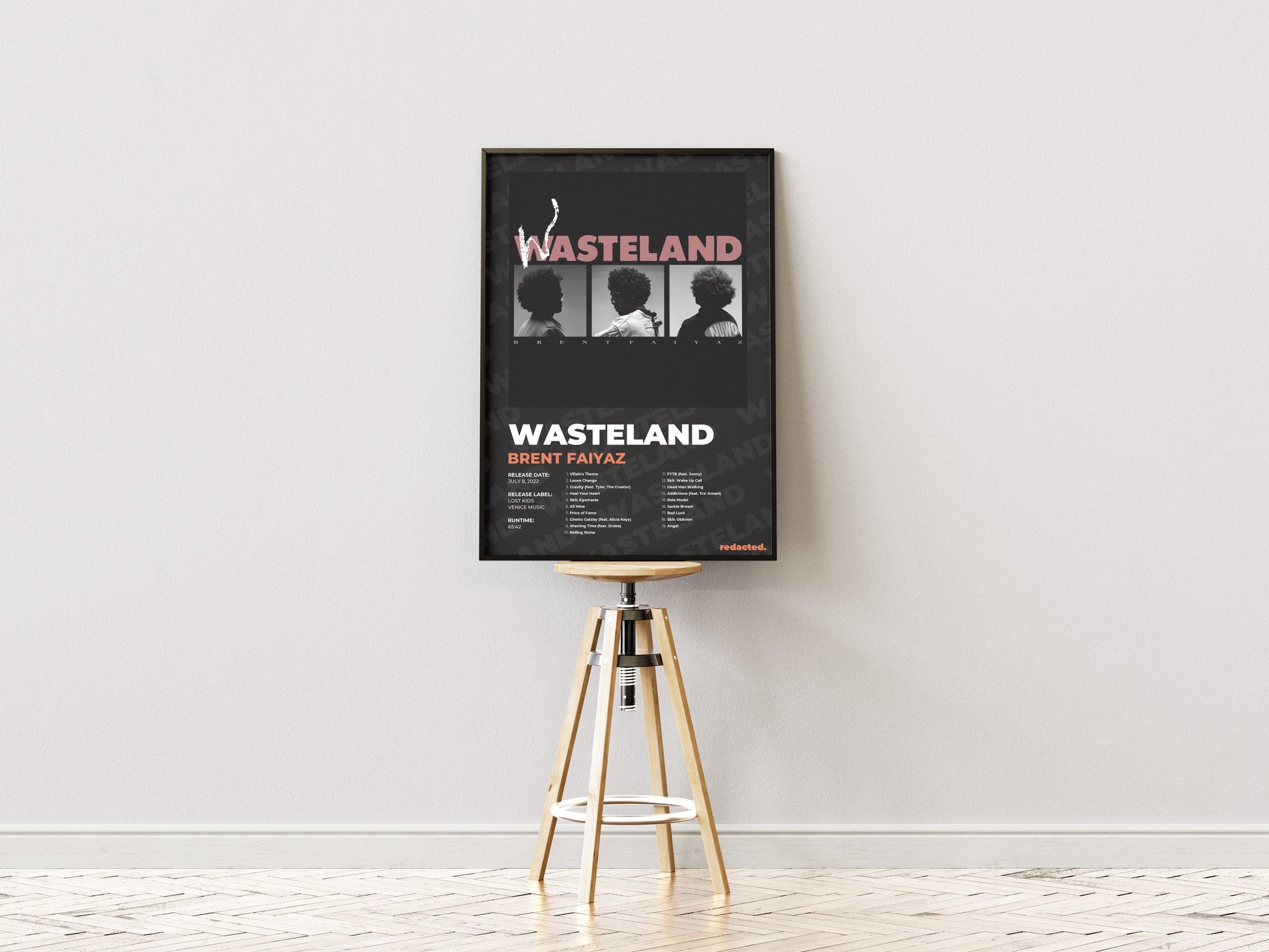 Brent Faiyaz - Wasteland Poster - Dark Edition (Frontal Stool Mockup)