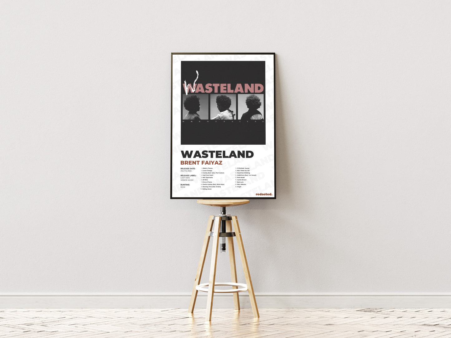Brent Faiyaz - Wasteland Poster - White Edition (Frontal Stool Mockup)
