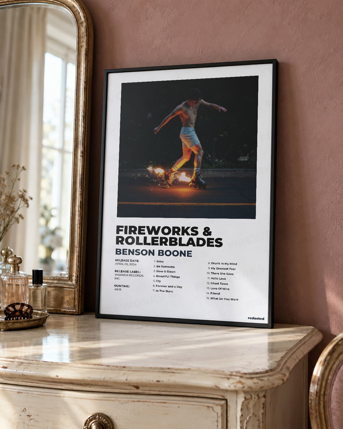 Benson Boone - Fireworks & Rollerblades Poster - White Edition (12x18 / 24x36) - Poster view