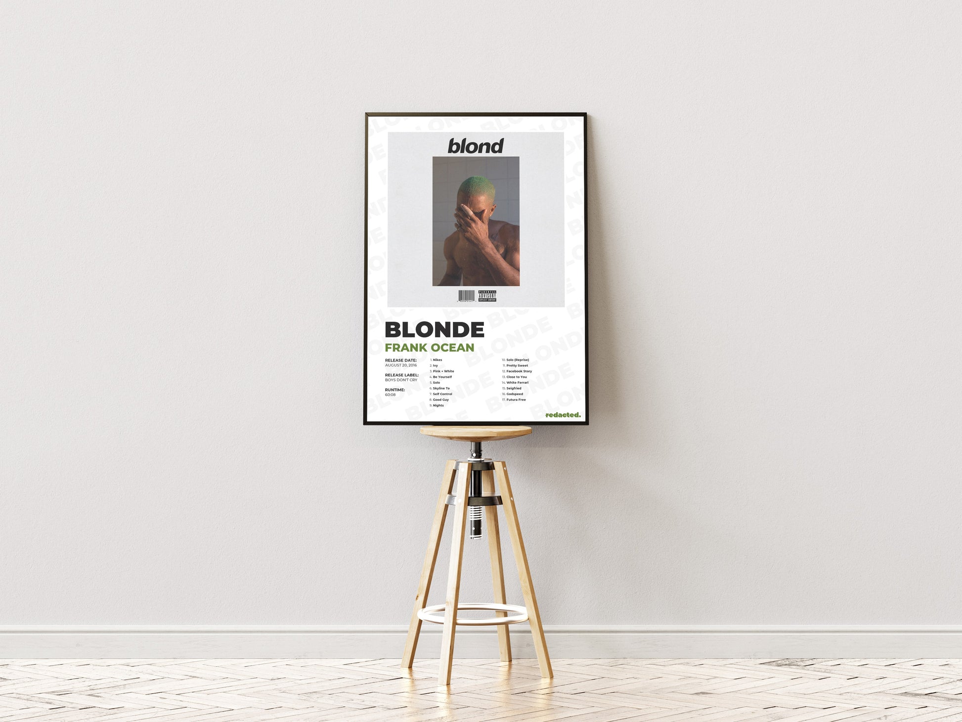 Frank Ocean - Blonde Poster - White Edition (Frontal Stool Mockup)