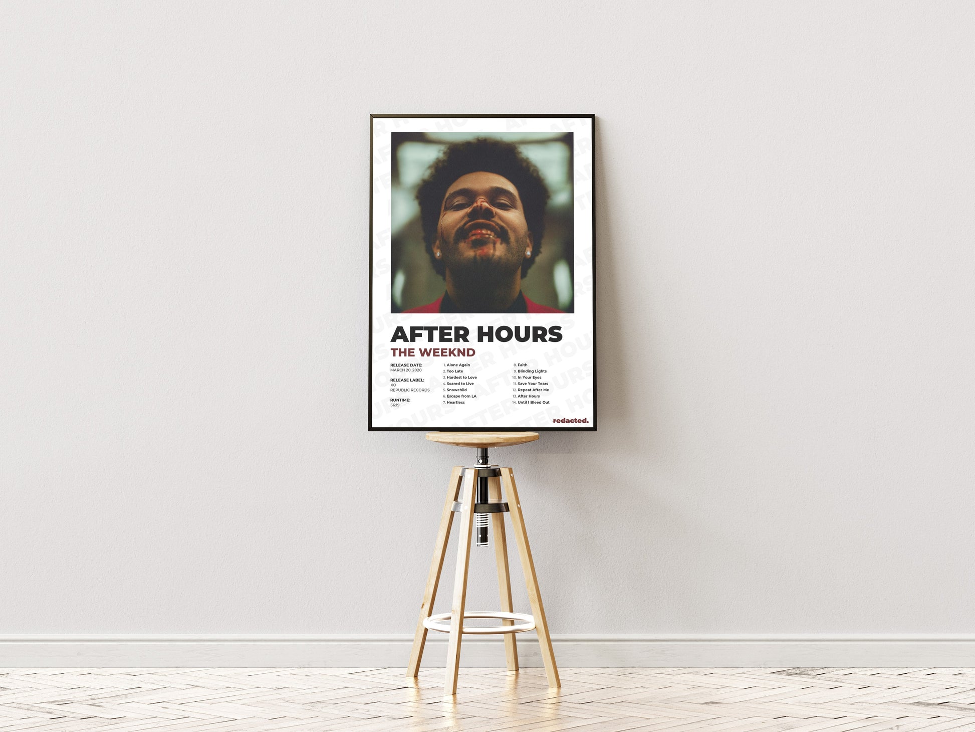 The Weeknd - After Hours Poster - White Edition (Frontal Stool Mockup)
