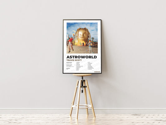 Travis Scott - Astroworld Poster - White Edition (Frontal Stool Mockup)