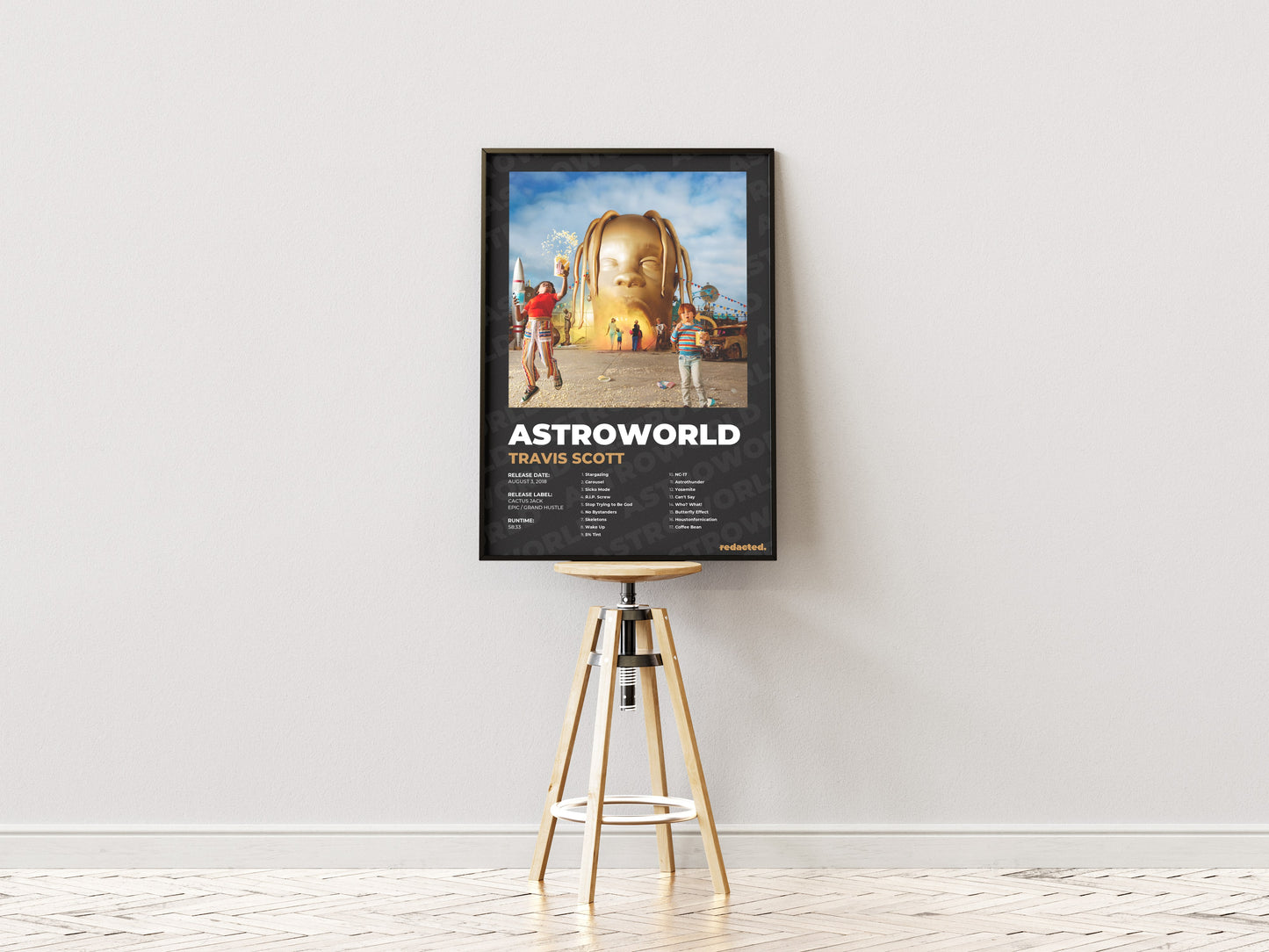 Travis Scott - Astroworld Poster - Dark Edition (Frontal Stool Mockup)