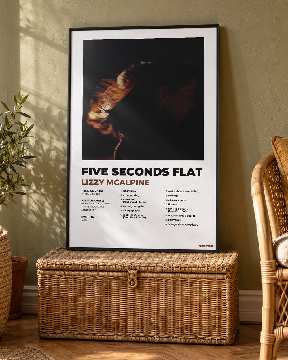 Lizzy McAlpine - Five Seconds Flat Poster - White Edition (12x18 / 24x36) - Poster view