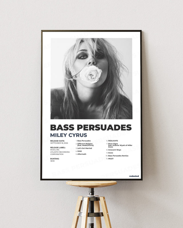 Miley Cyrus - Bass Persuades Poster - White Edition (12x18 / 24x36) - Poster view