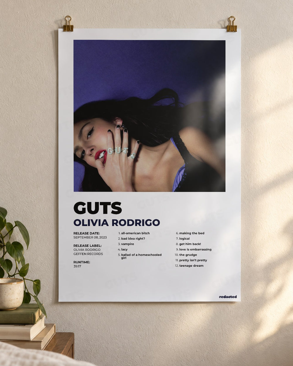 Olivia Rodrigo - GUTS Poster - White Edition (12x18 / 24x36) - Poster view
