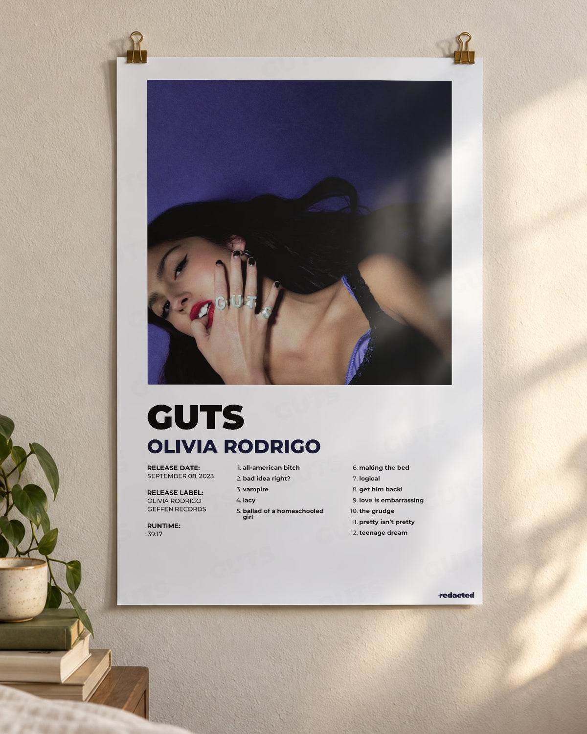 Olivia Rodrigo - GUTS Poster - White Edition (12x18 / 24x36) - Poster view