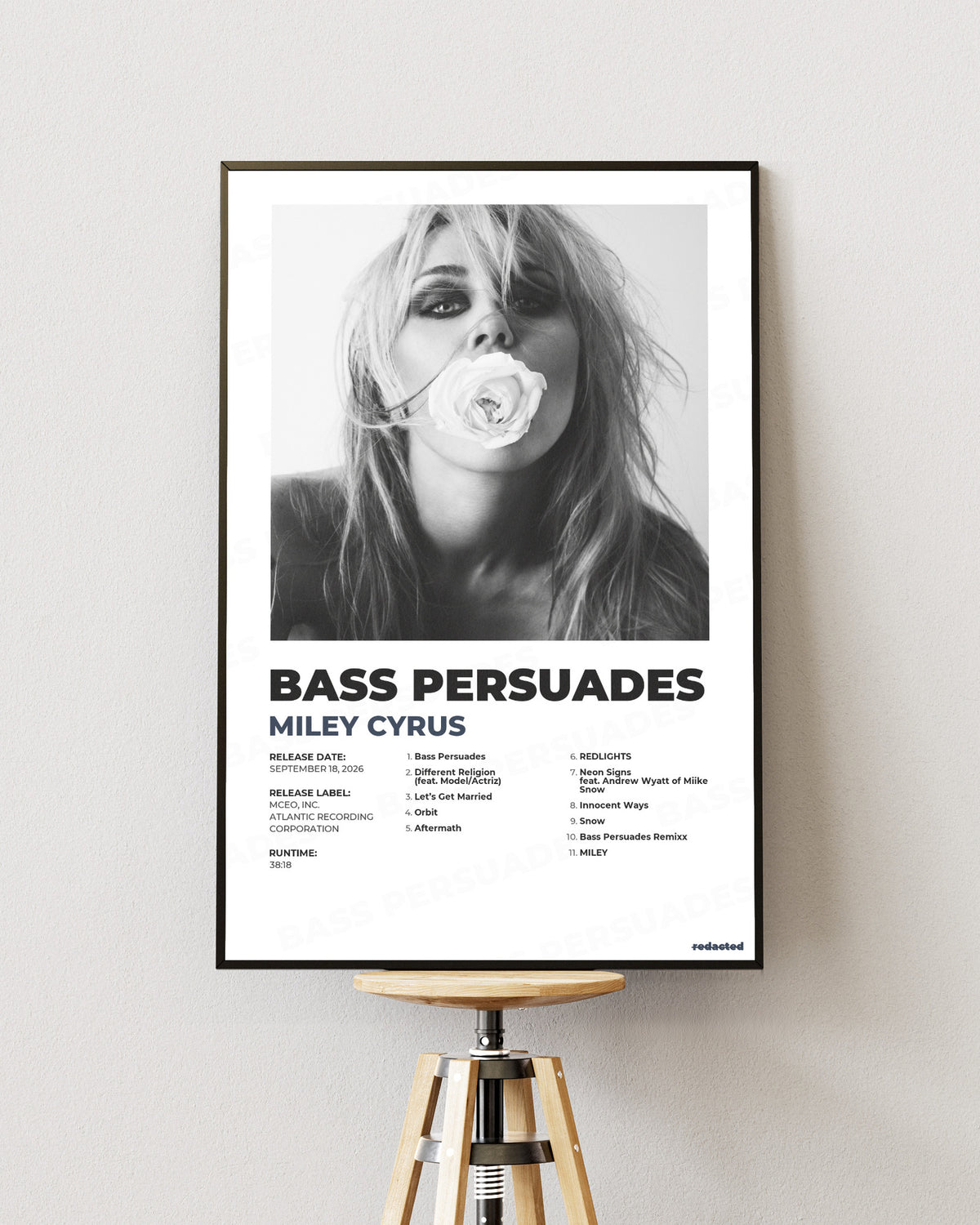 Miley Cyrus - Bass Persuades Poster - White Edition (12x18 / 24x36) - View 1