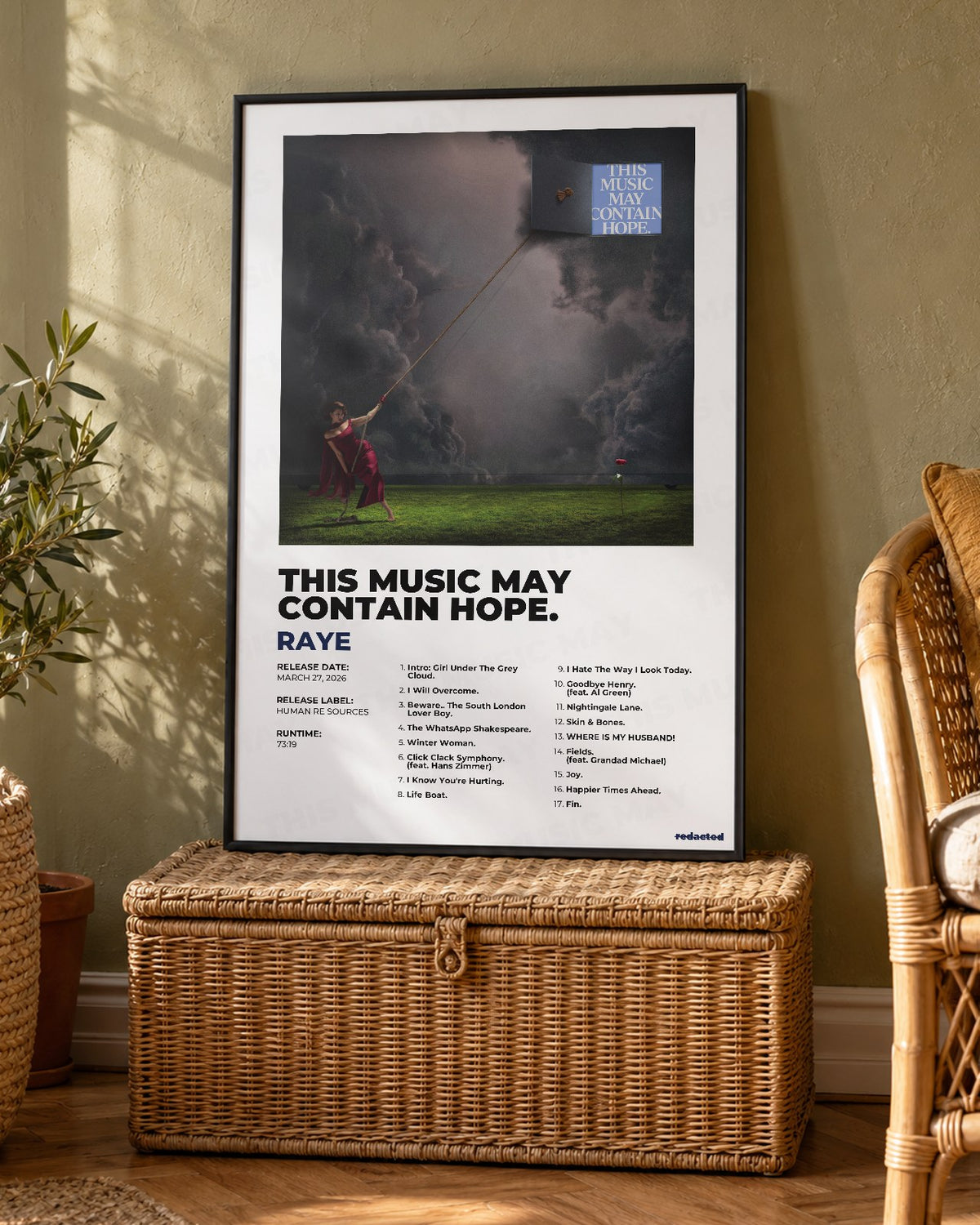 RAYE - This Music May Contain Hope. Poster - White Edition (12x18 / 24x36) - Poster view