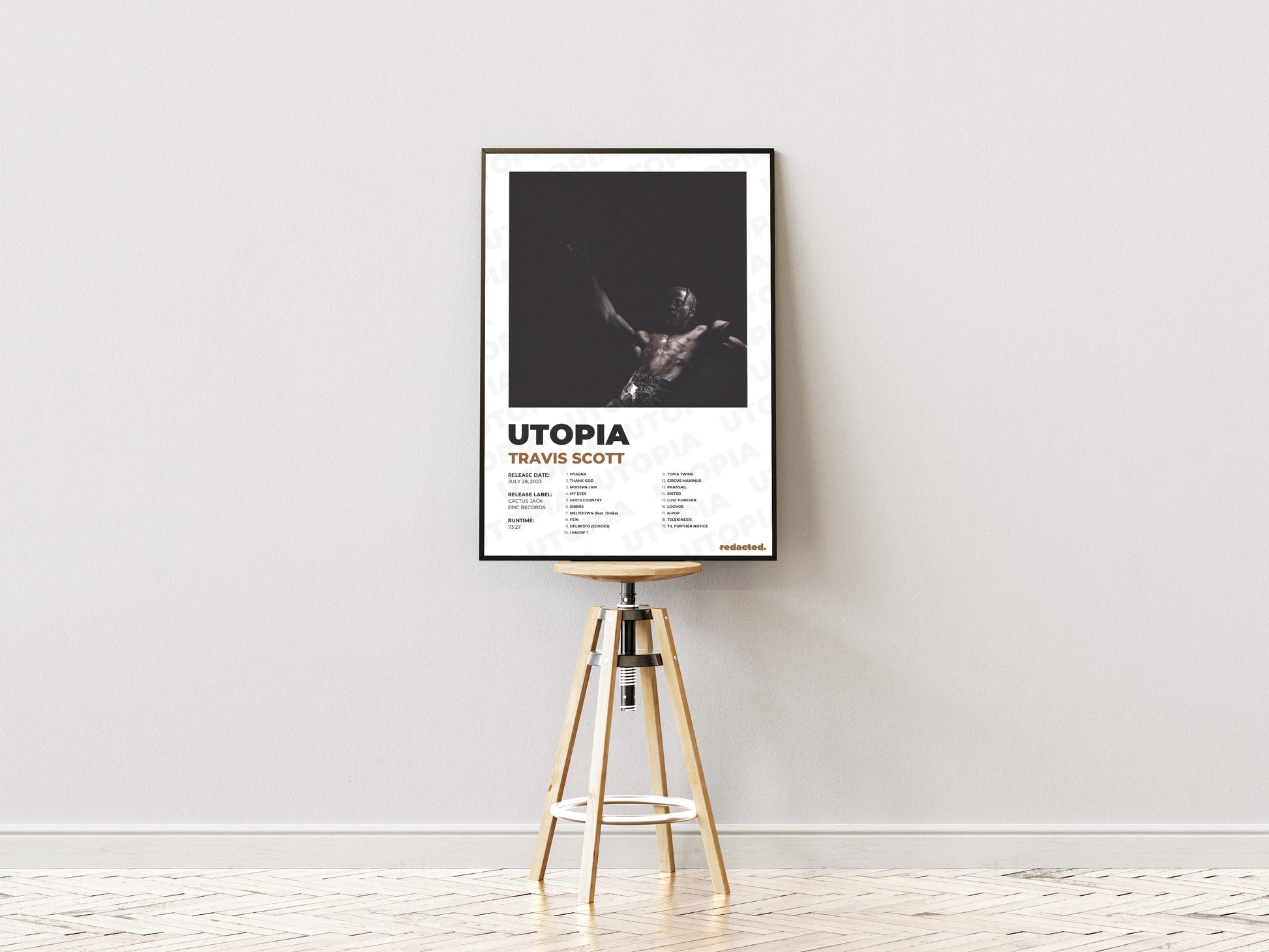 Travis Scott - Utopia Poster - White Edition (Frontal Stool Mockup)